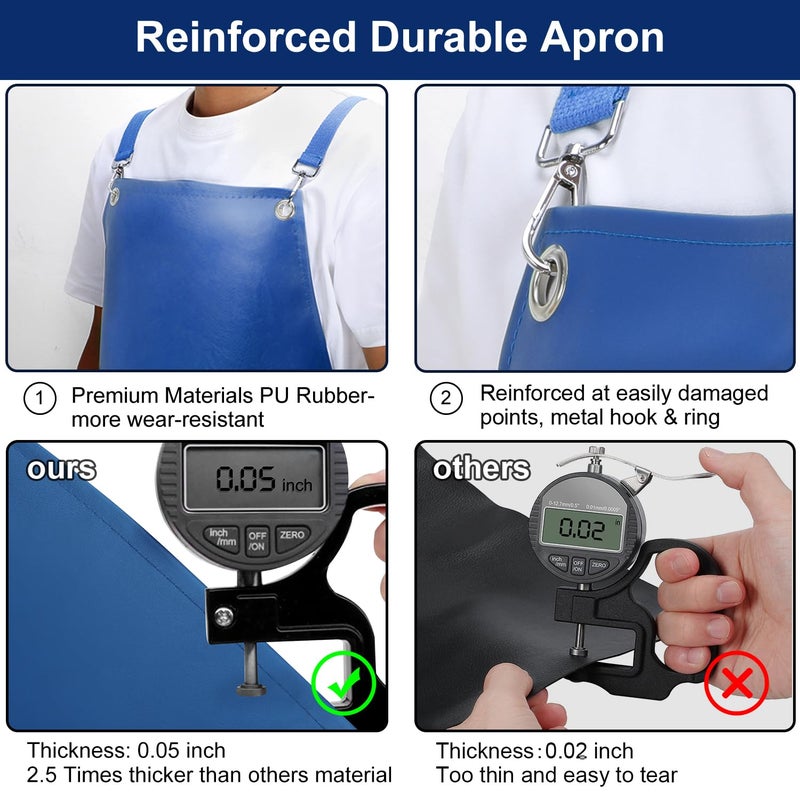 SHEOMERN Rubber Waterproof Apron  43"" Heavy Duty Vinyl Industrial Anti-Tear Apron with Adjustable Cross Back Strap for Dishwasher  Butcher  Dog Grooming  Chemical Resistant Thicker Apron Blue - Image 4
